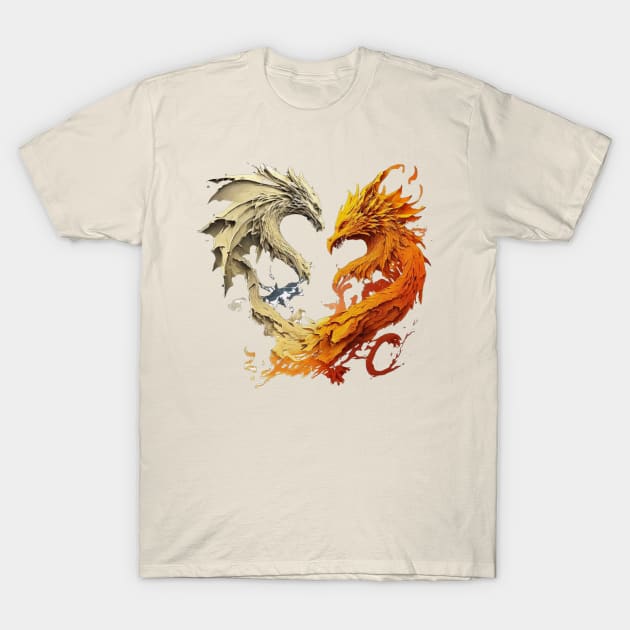 The war between a phoenix and dragon T-Shirt by Spaksu